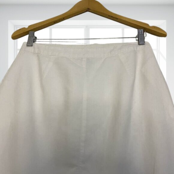 TOBI White Linen Blend A-Line Midi Skirt w/ Button Front and Pockets | M - Picture 5 of 11